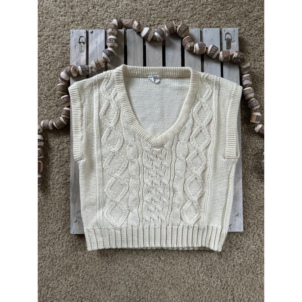 Vintage Rainbow Cream Cable Knit Sweater Vest